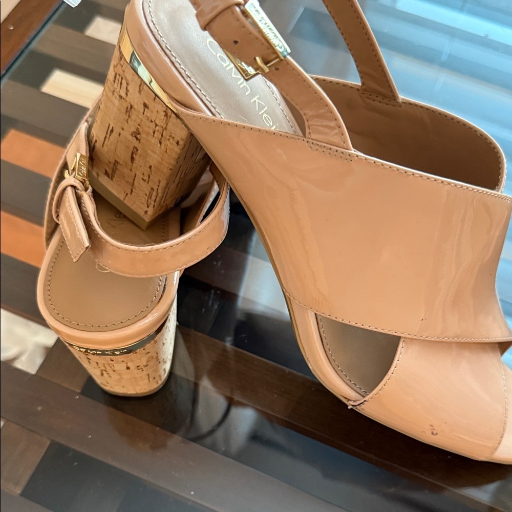 Calvin Klein Women's Beige Patent Sandals